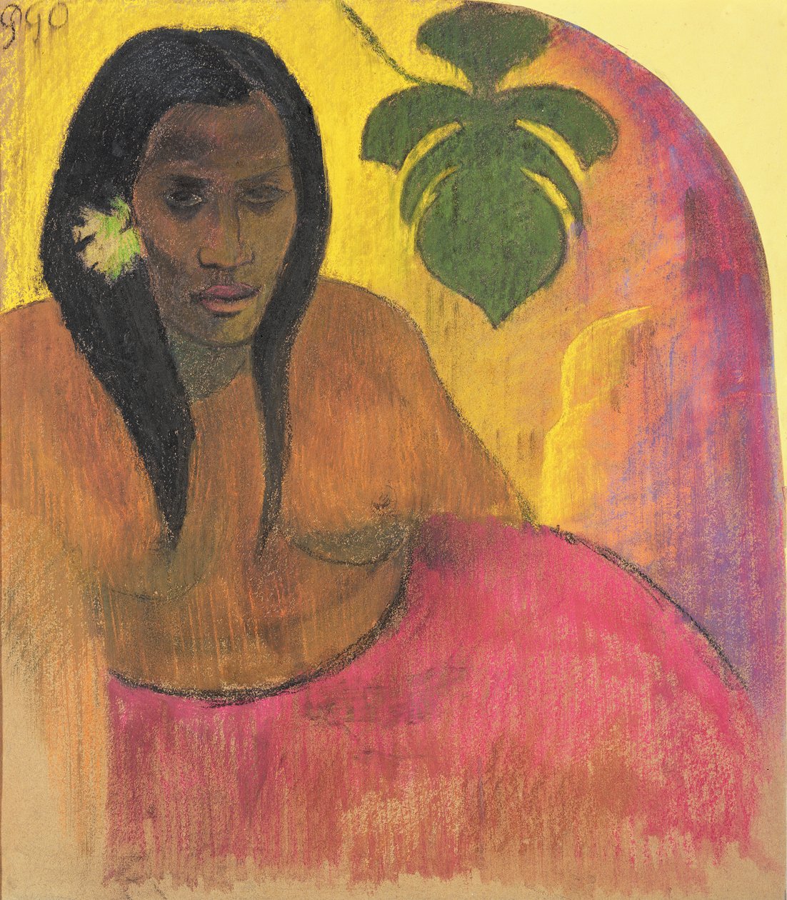 Tahitian Women, n. 1894 (hiili ja pastelli paperille asetettuna alukselle) tekijältä Paul Gauguin