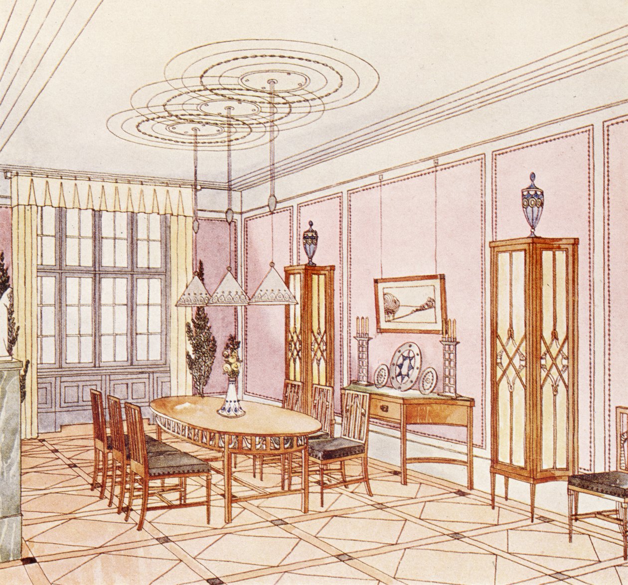 Suunnittelu ruokasaliin, "Documents Architecture Moderne" tekijältä Paul Ludwig Troost