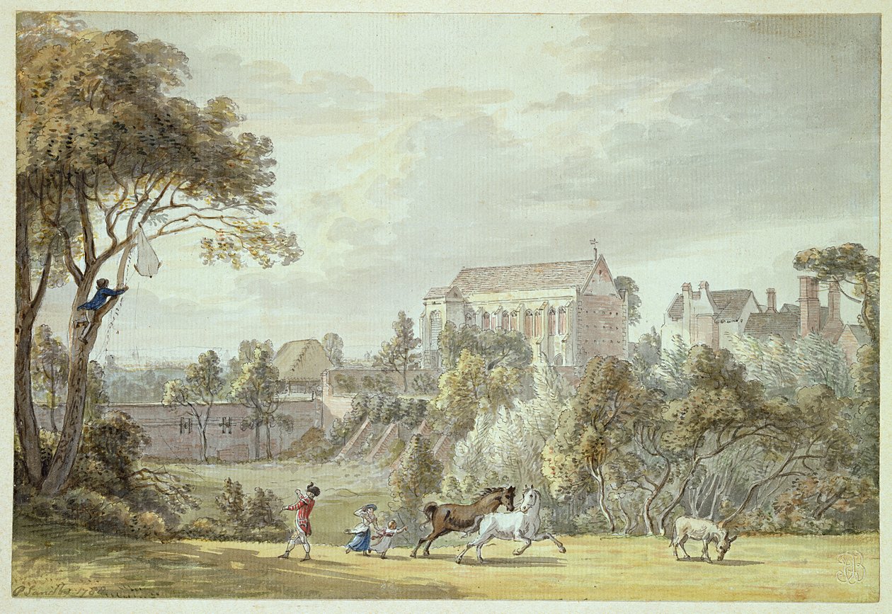 King Johns Palace, Eltham - Leijan hakeminen, 1788 (kynä ja muste ja wc) tekijältä Paul Sandby