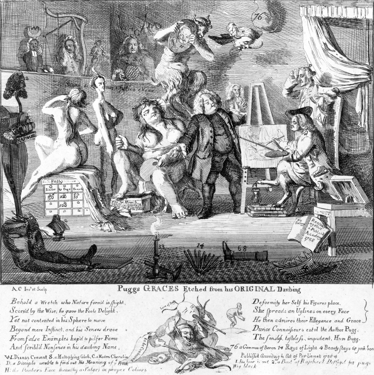 Puggs Graces kaiverrettu alkuperäisistä piirustuksistaan, 1753 tekijältä Paul Sandby