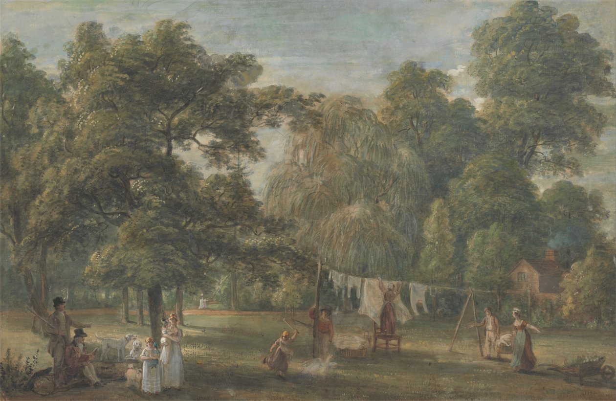 Thomas Sandbyksen talon puutarha Englefield Greenissä Windsorin lähellä tekijältä Paul Sandby