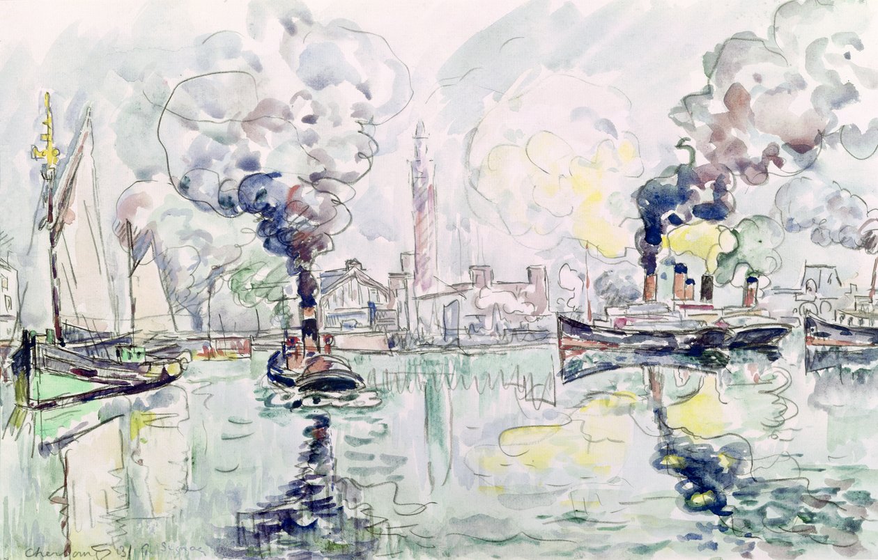 Cherbourg, 1931 (kynä ja wc paperilla) tekijältä Paul Signac