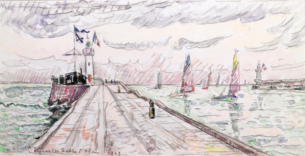 Les Sables dOlonne, 1929 (wc ja kynä paperille) tekijältä Paul Signac
