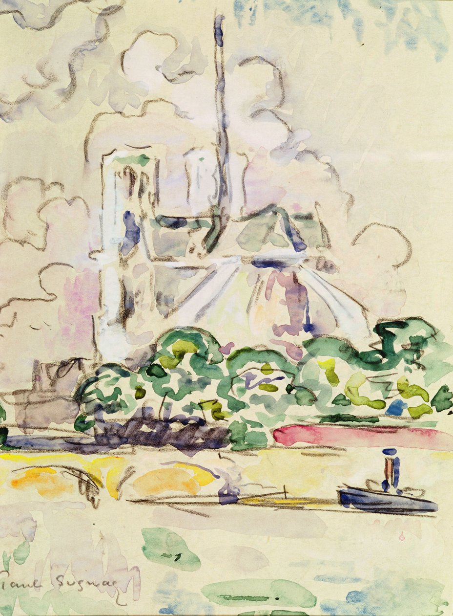 Notre-Dame, 1925 (kynä ja wc paperilla) tekijältä Paul Signac