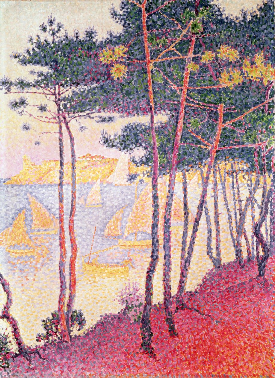 Purjeveneet ja mäntyjä, 1896 tekijältä Paul Signac