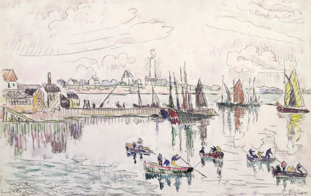 Lomalon satama, Bretagne, 1922 (wc ja kynä paperille) tekijältä Paul Signac