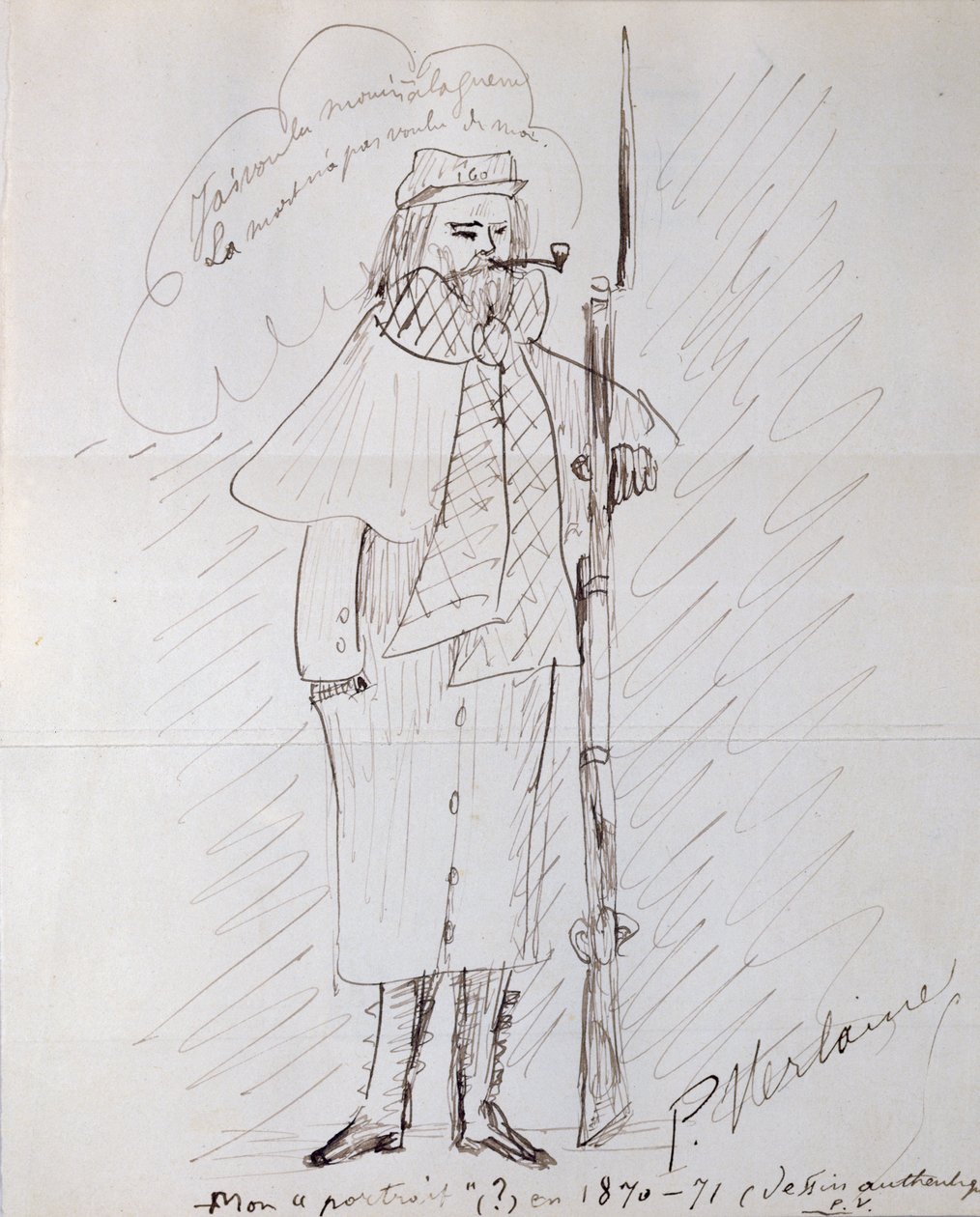 Omakuva sotilaana, 1870-71 (kynä ja muste paperille) tekijältä Paul Verlaine