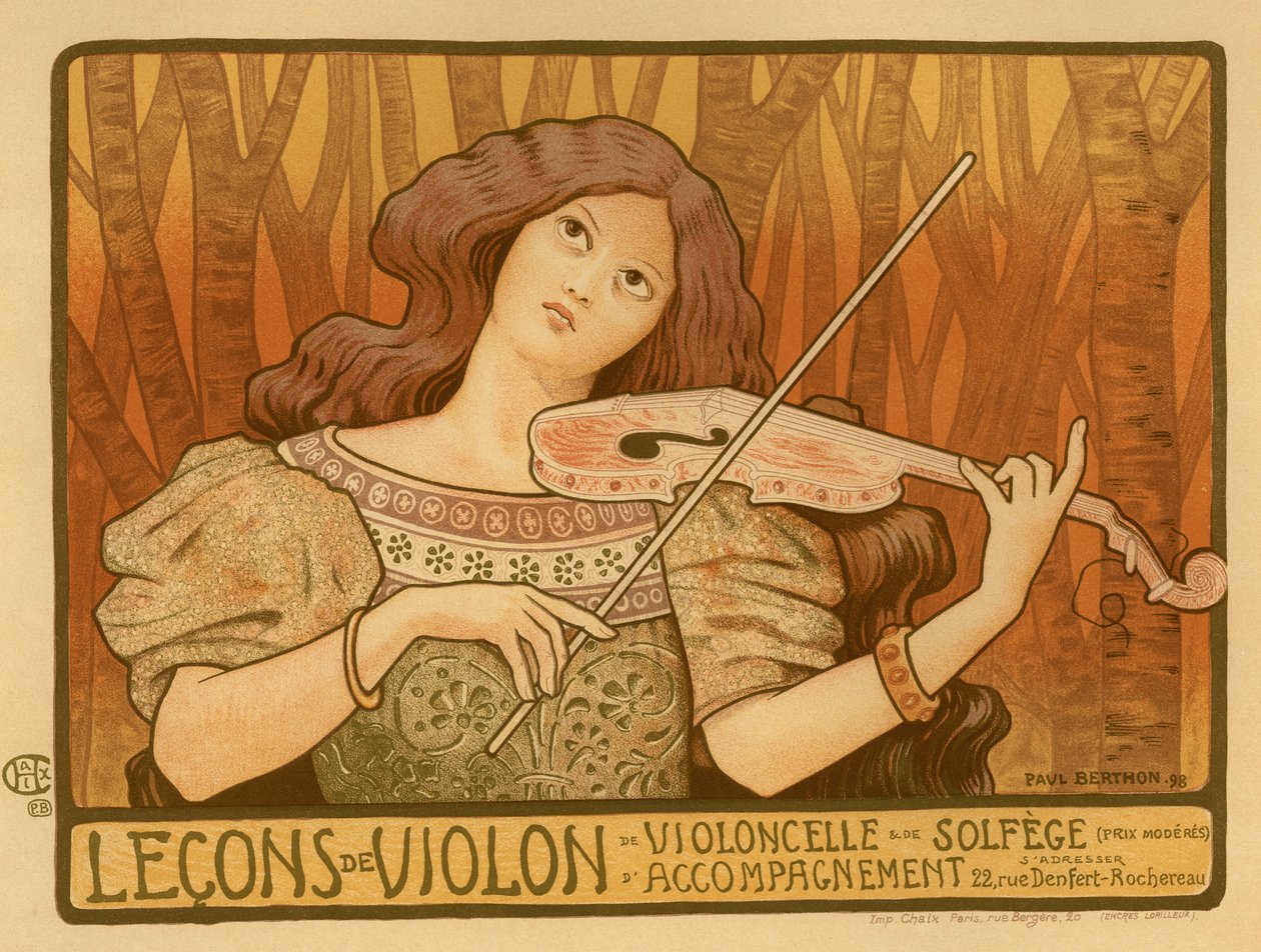 Viulutuntien juliste, 1898 tekijältä Paul Berthon
