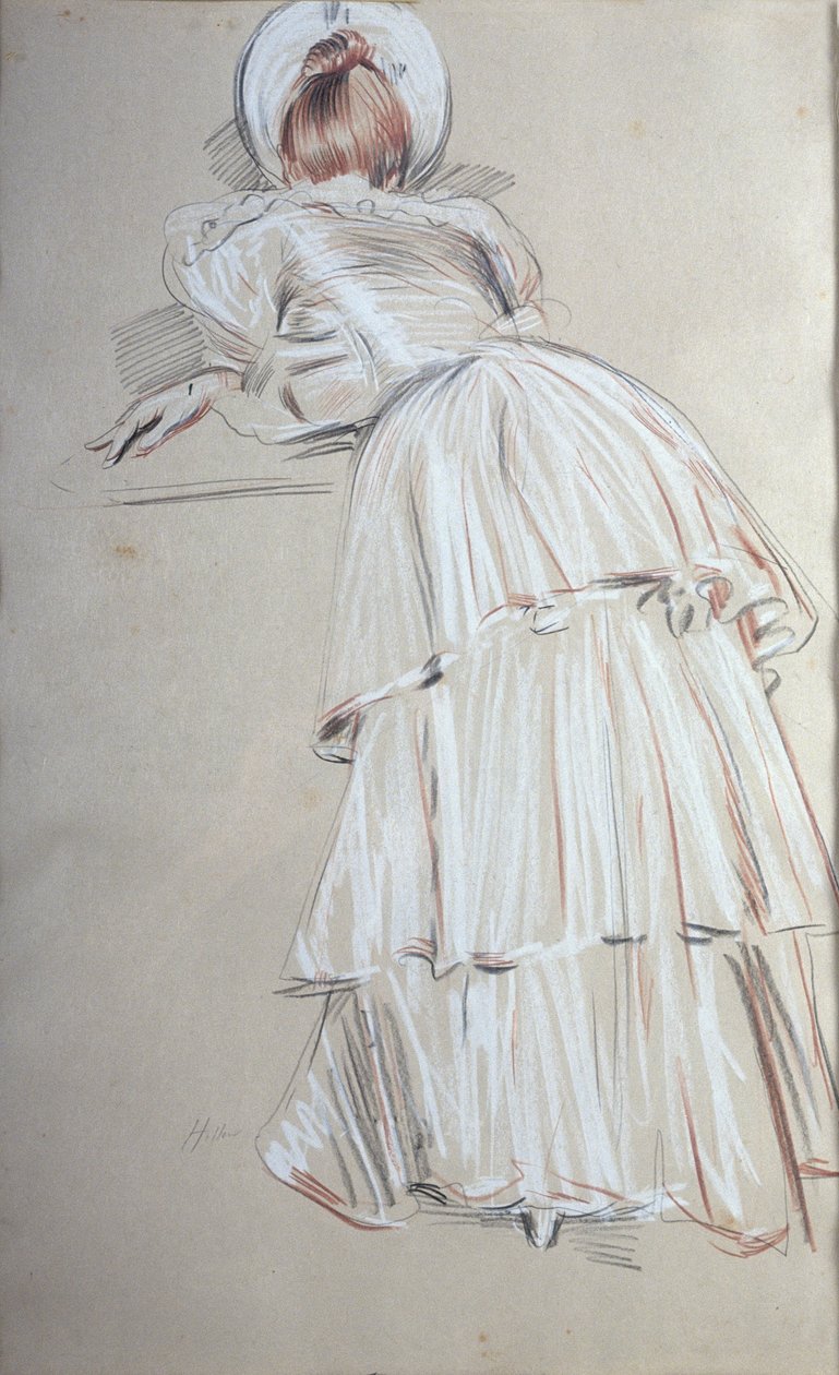 Nainen seisoo takaapäin nojaten (pastelli) tekijältä Paul Cesar Helleu