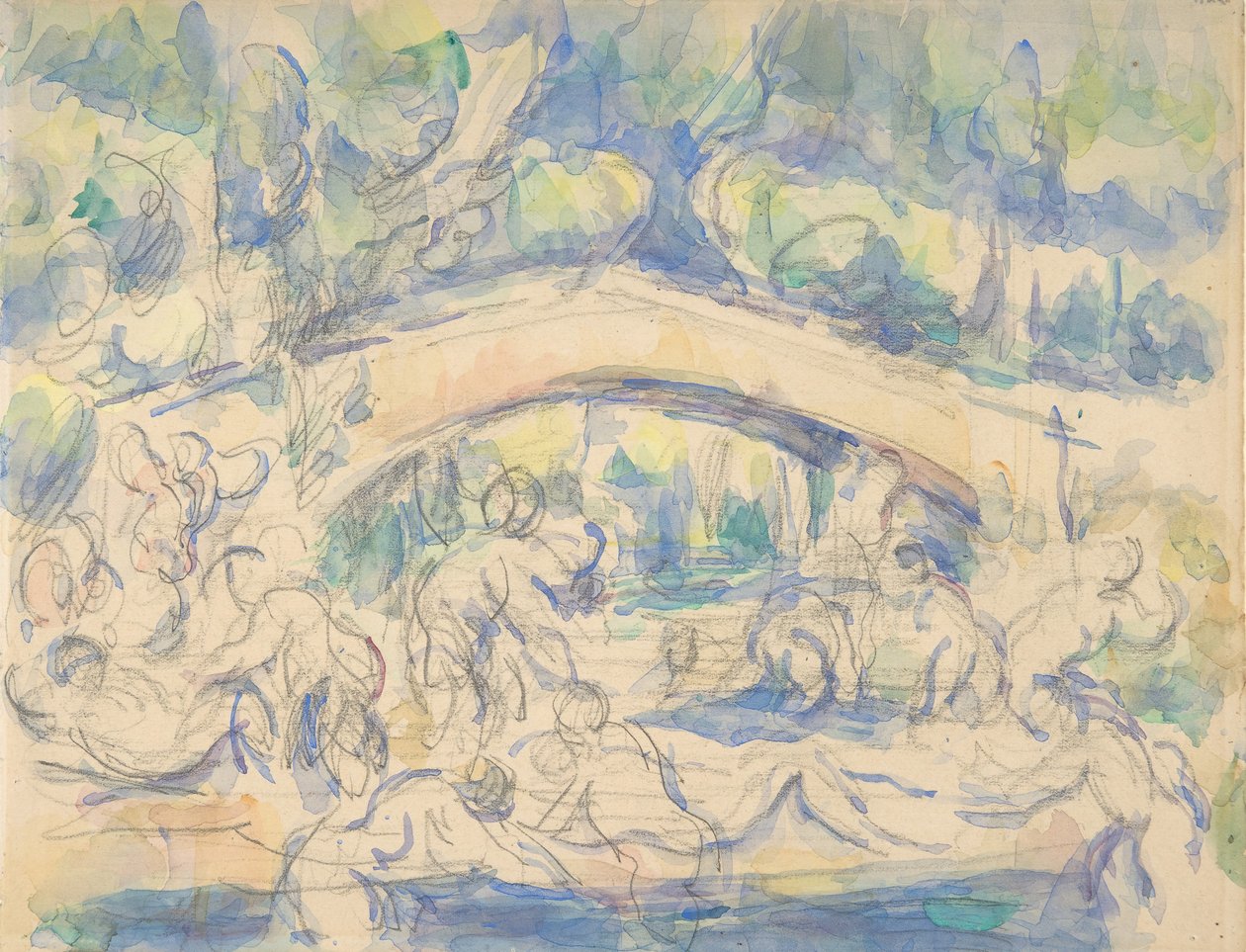 Kylpylät sillan alla recto, 1900-06. tekijältä Paul Cézanne