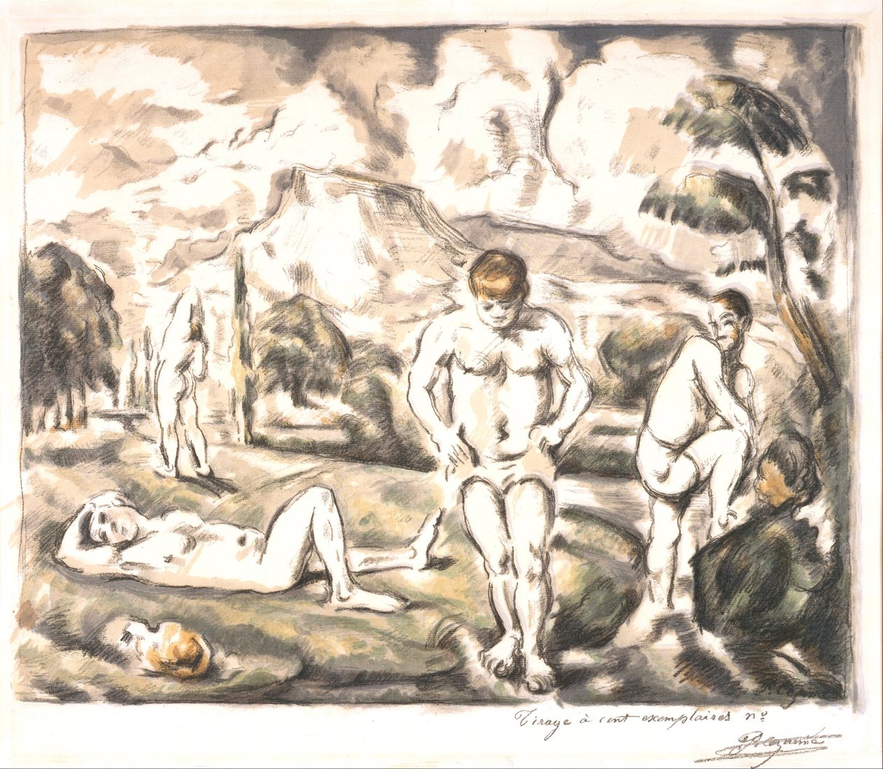 Les Baigneurs (suuri suunnitelma) tekijältä Paul Cézanne