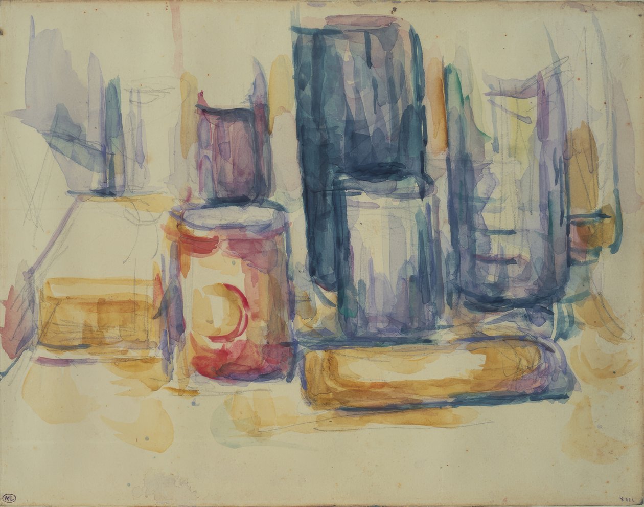 Keittiön pöytä: ruukut ja pullot tekijältä Paul Cézanne