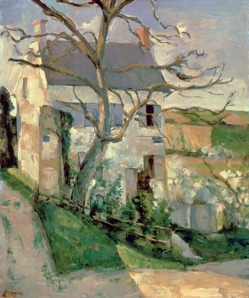 Talo ja puu, n. 1873-74 tekijältä Paul Cézanne