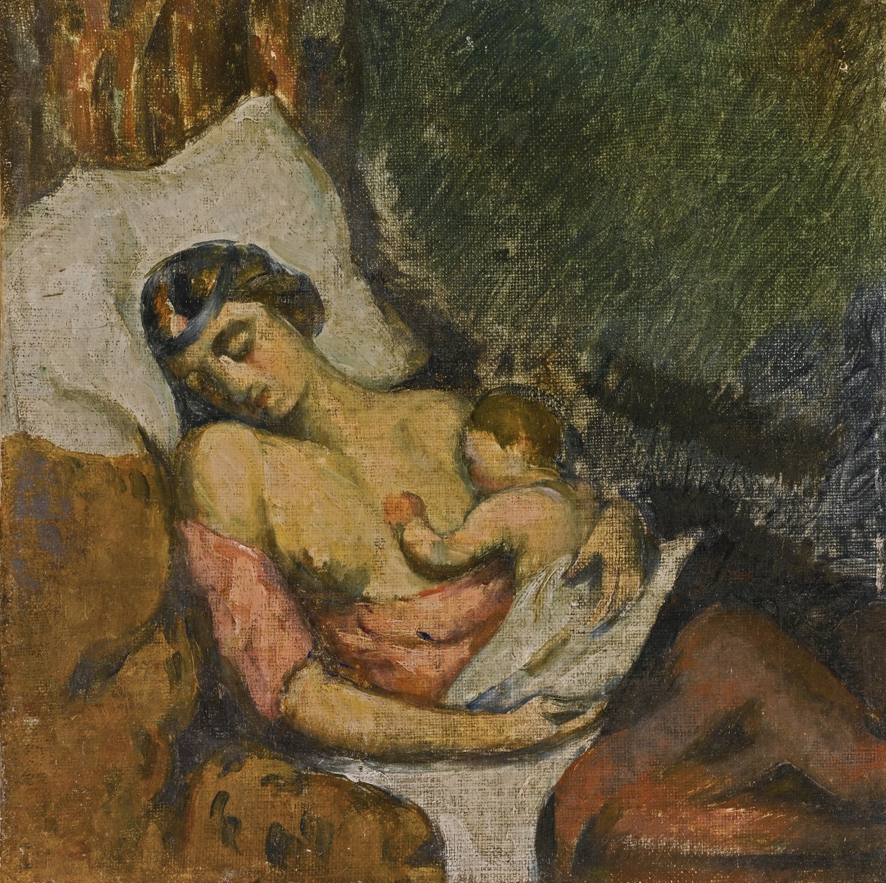 Nainen imettää lastaan, noin 1872 tekijältä Paul Cézanne