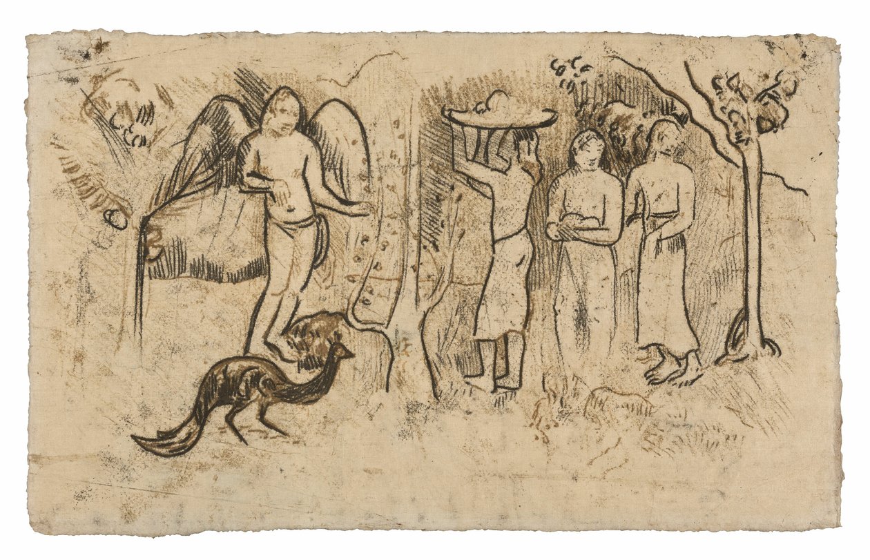 Enkeli, riikinkukko ja kolme tahitialaista tekijältä Paul Gauguin