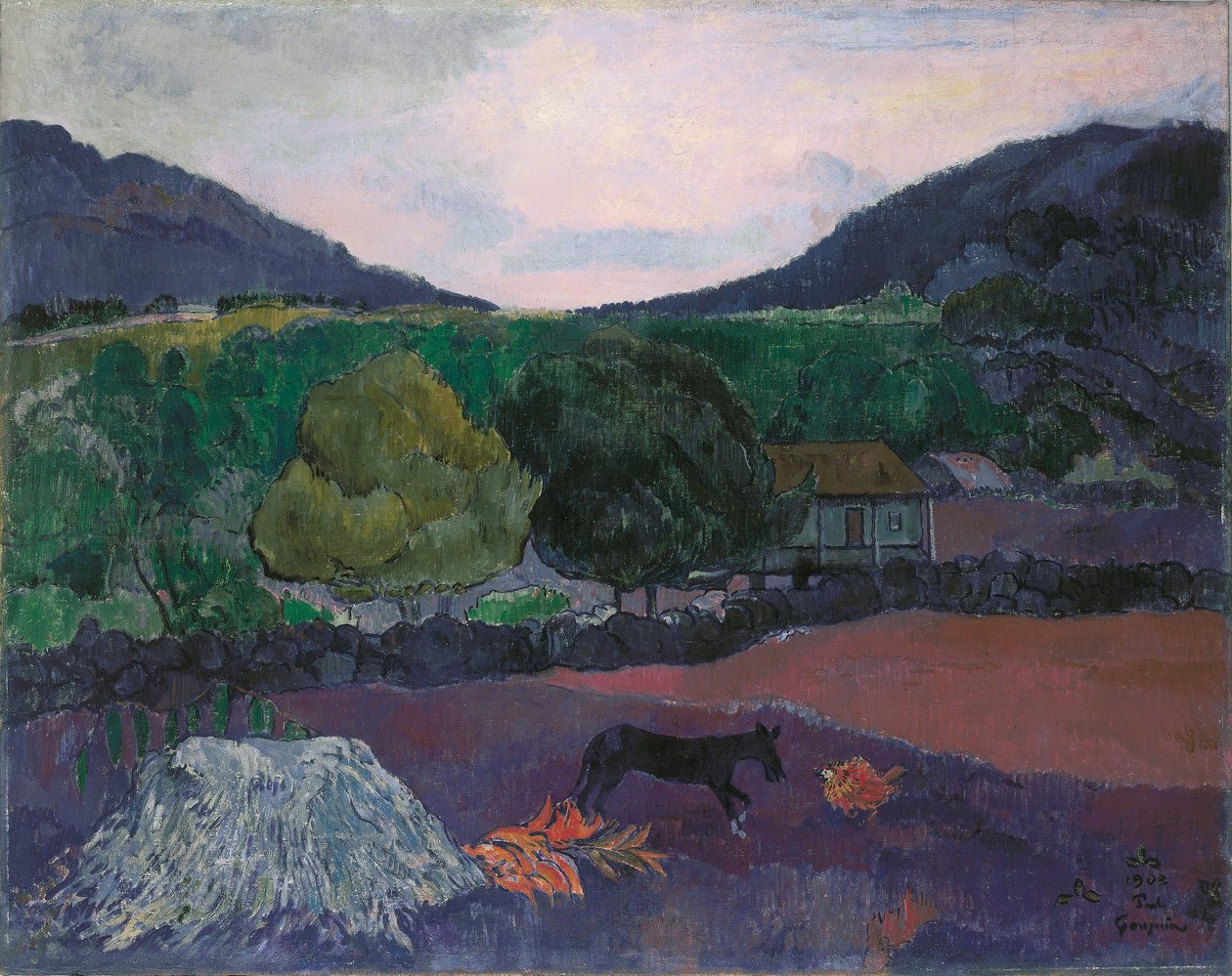 Ranskalainen:  Paysage avec chien Maisema koiran kanssa tekijältä Paul Gauguin
