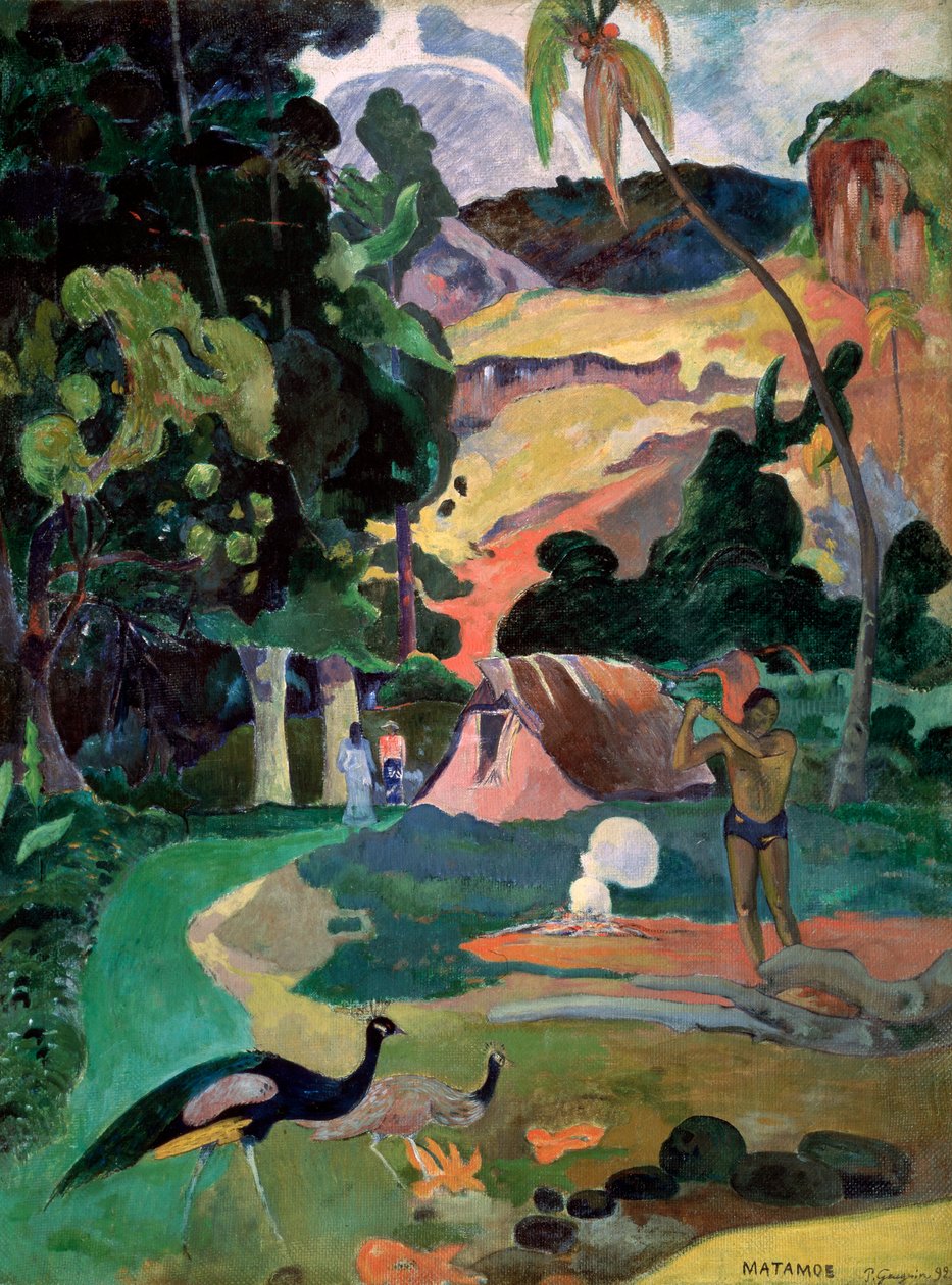 Matamoen kuolema. Maisema riikinkukkojen kanssa, 1892 tekijältä Paul Gauguin