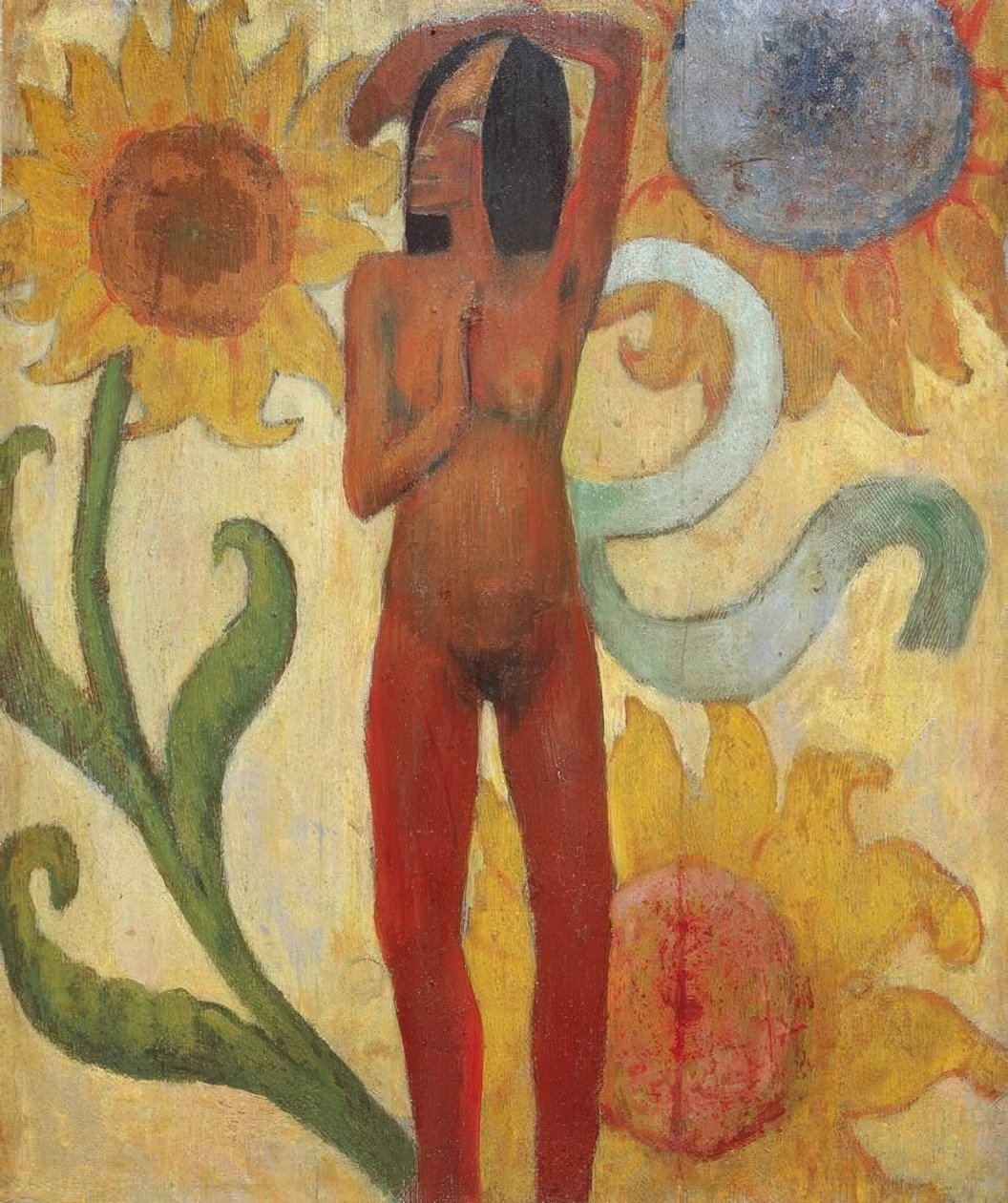 Nackte Frauenfigur mit Sonnenblumen (od. Karibische Frau) tekijältä Paul Gauguin