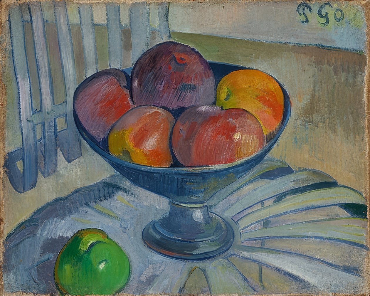 Hedelmäkulho puutarhatuolilla. Noin 1890 tekijältä Paul Gauguin