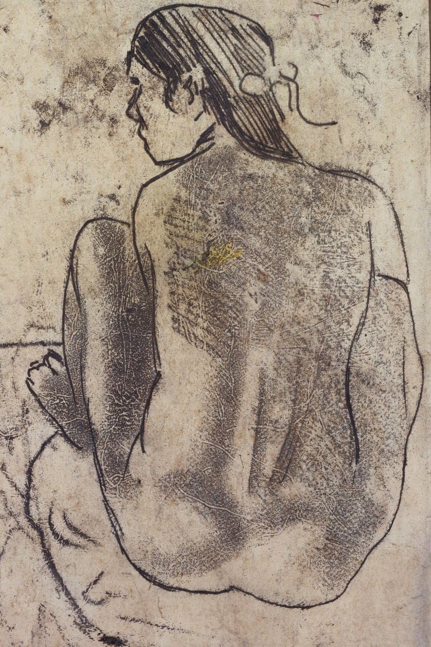 Istuvat tahitilaiset alastonkuvat takaapäin, n. 1902 tekijältä Paul Gauguin