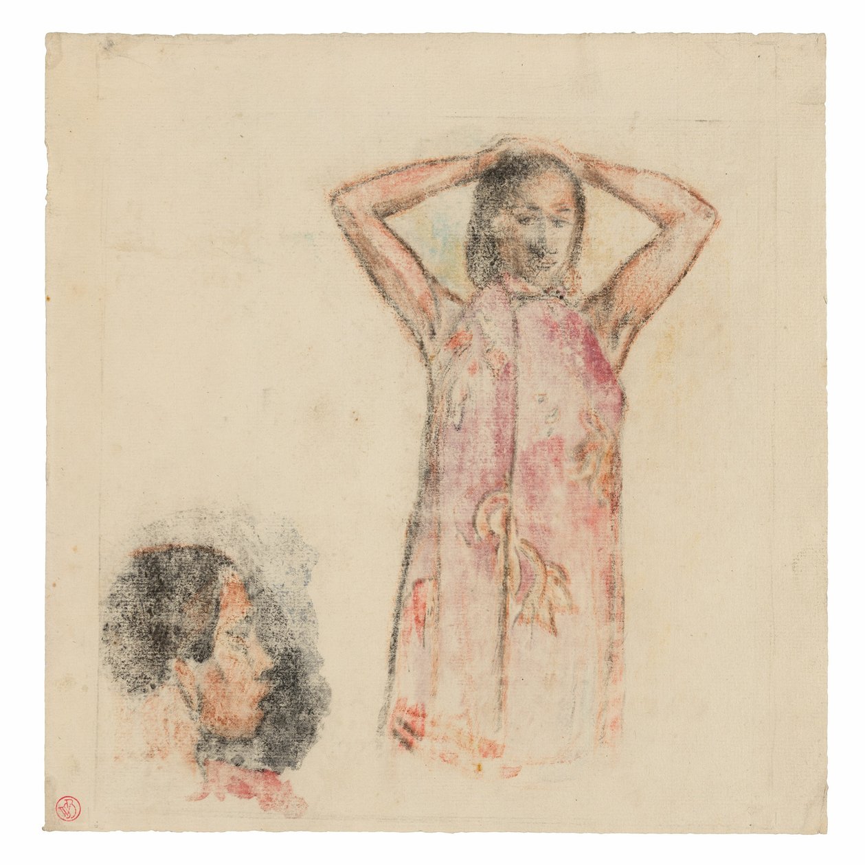 Tahitilainen tyttö vaaleanpunaisessa Pareussa tekijältä Paul Gauguin