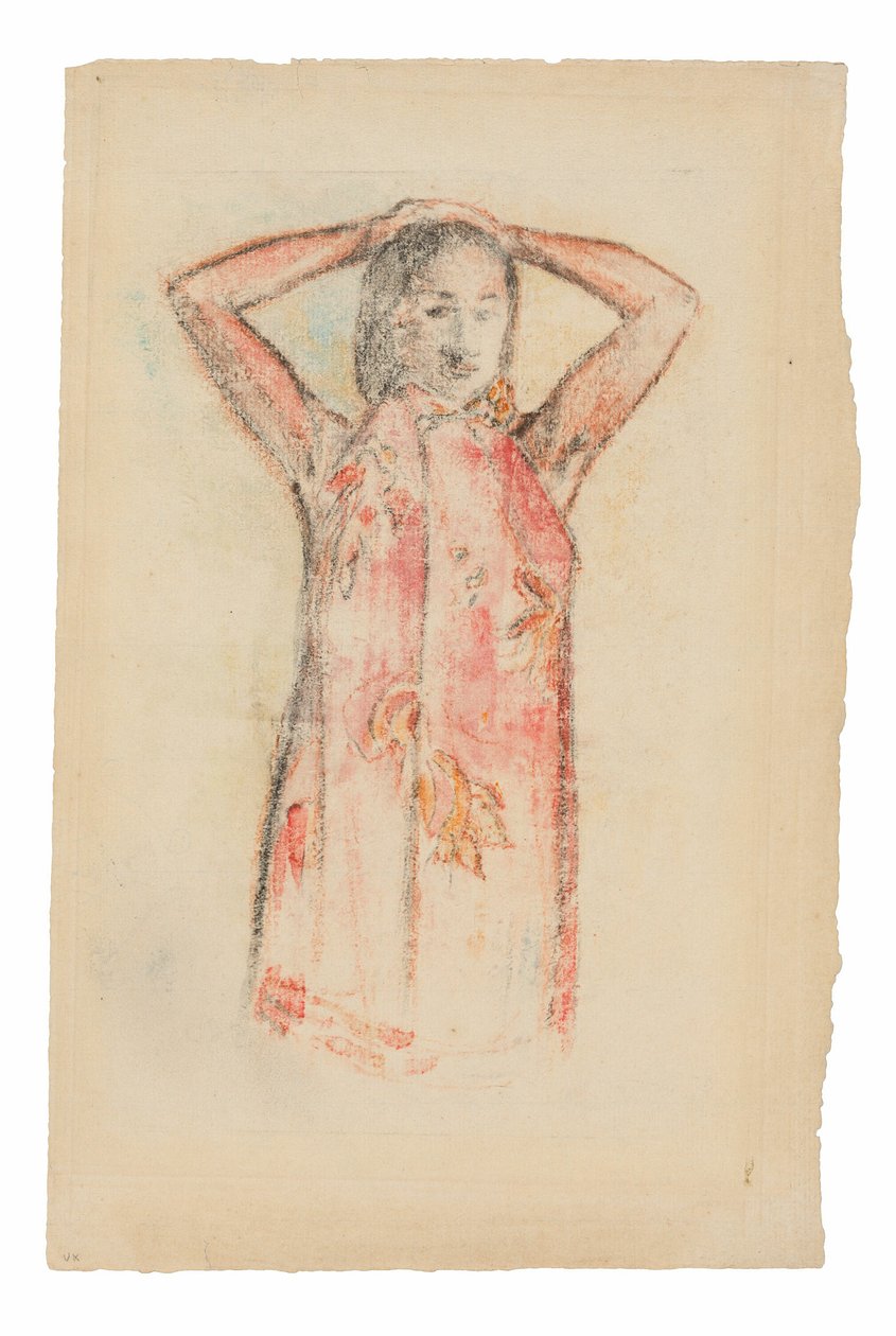 Tahitilainen tyttö vaaleanpunaisessa Pareussa tekijältä Paul Gauguin