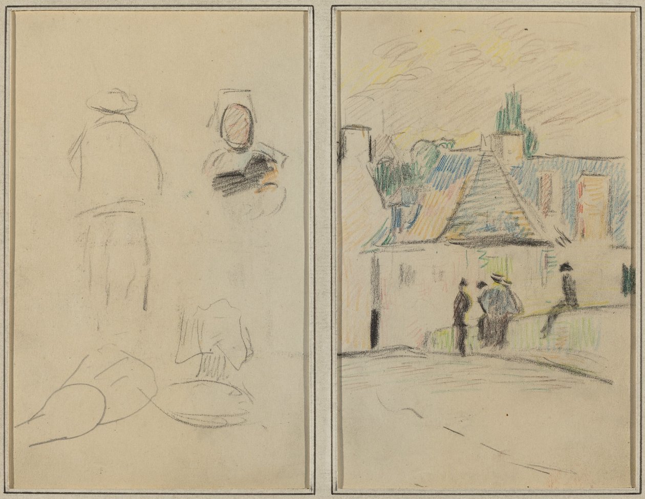 Dues figures bretones; Pont de Pont-Aven [recto]finlandès tekijältä Paul Gauguin