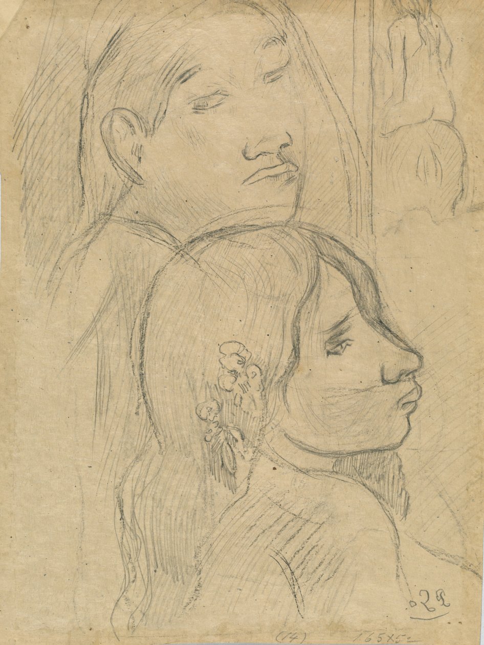 Kaksi markiisilaista [verso], n. 1902. tekijältä Paul Gauguin