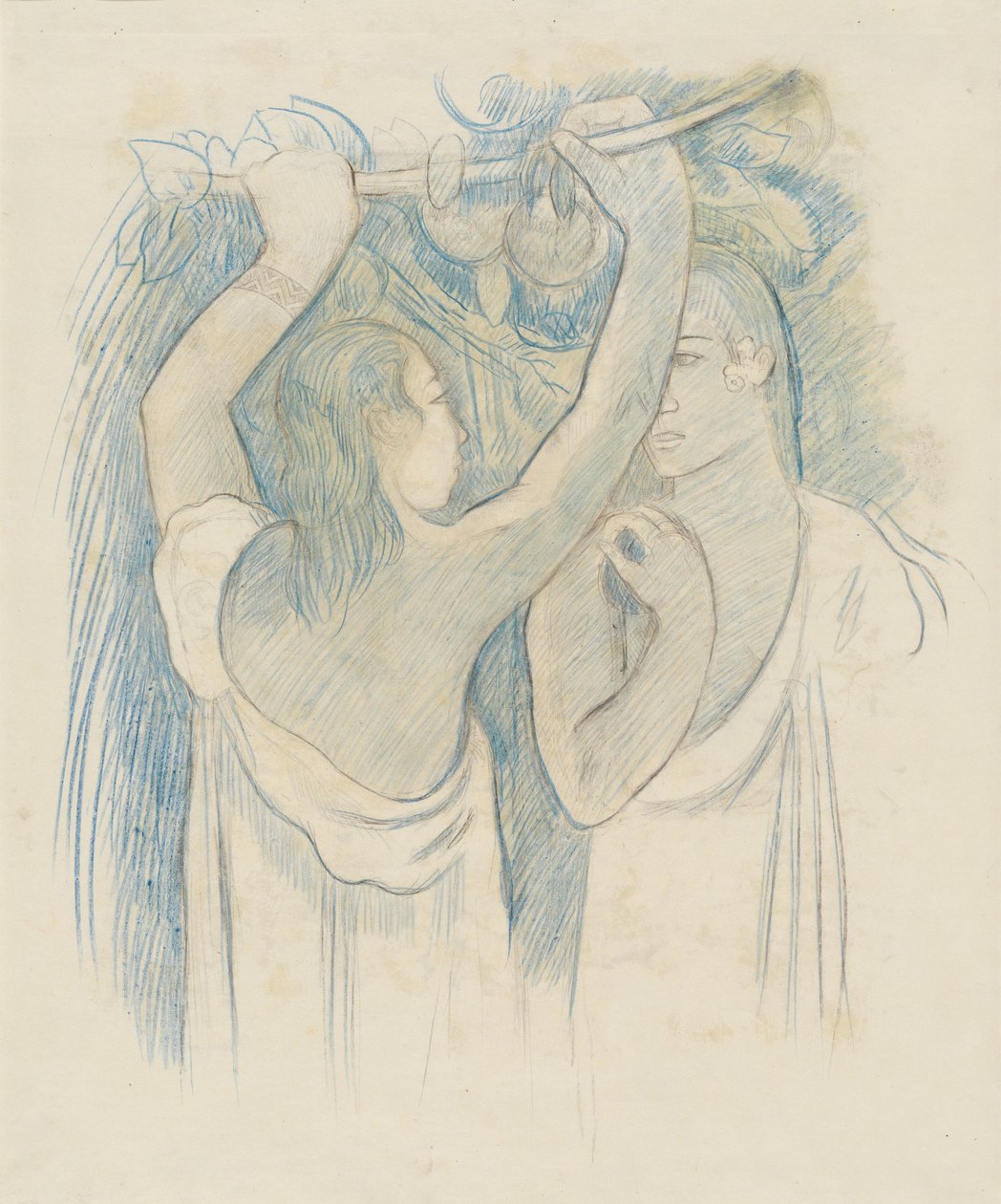 Kaksi tahitilaista kerää hedelmiä [verso], 18991900. tekijältä Paul Gauguin