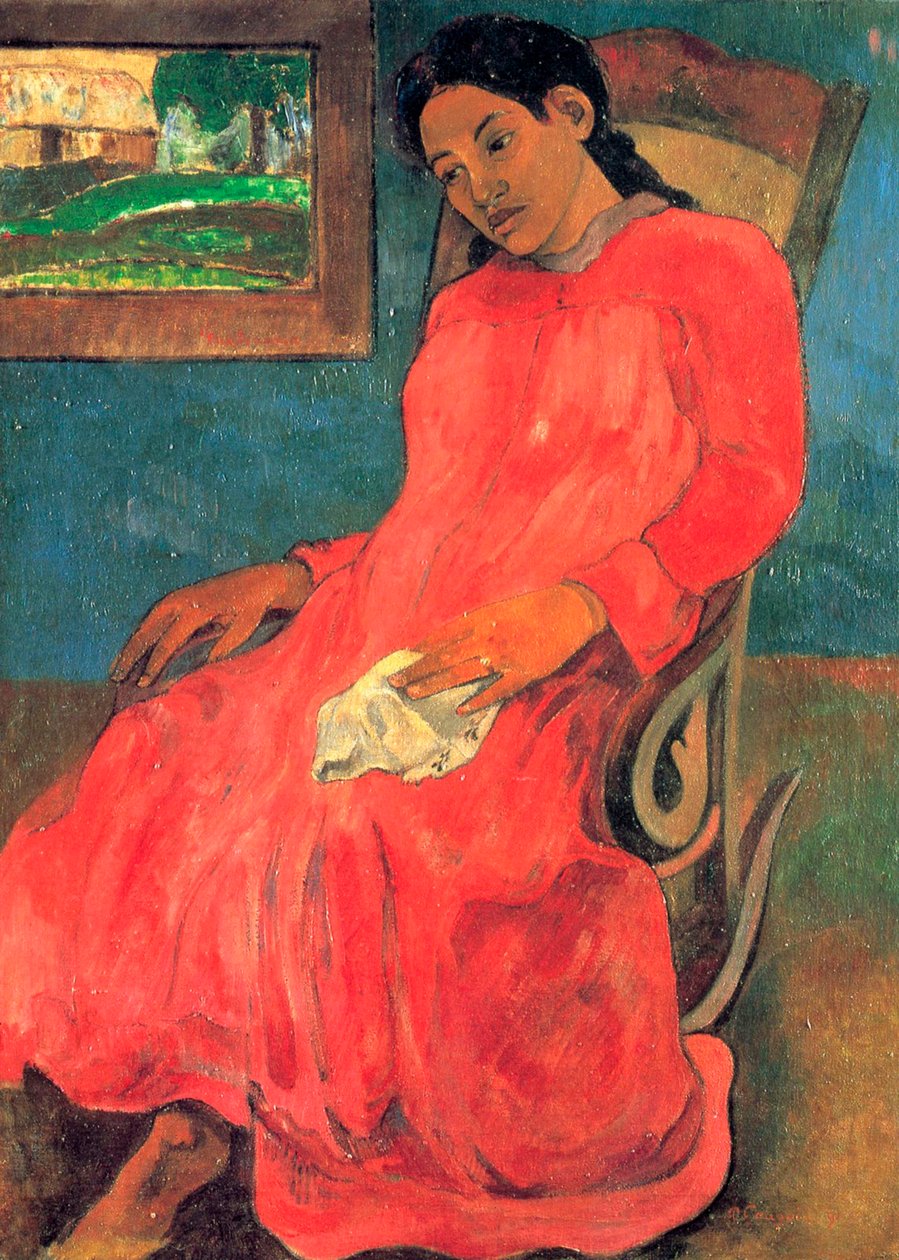Nainen punaisessa mekossa, 1891. tekijältä Paul Gauguin