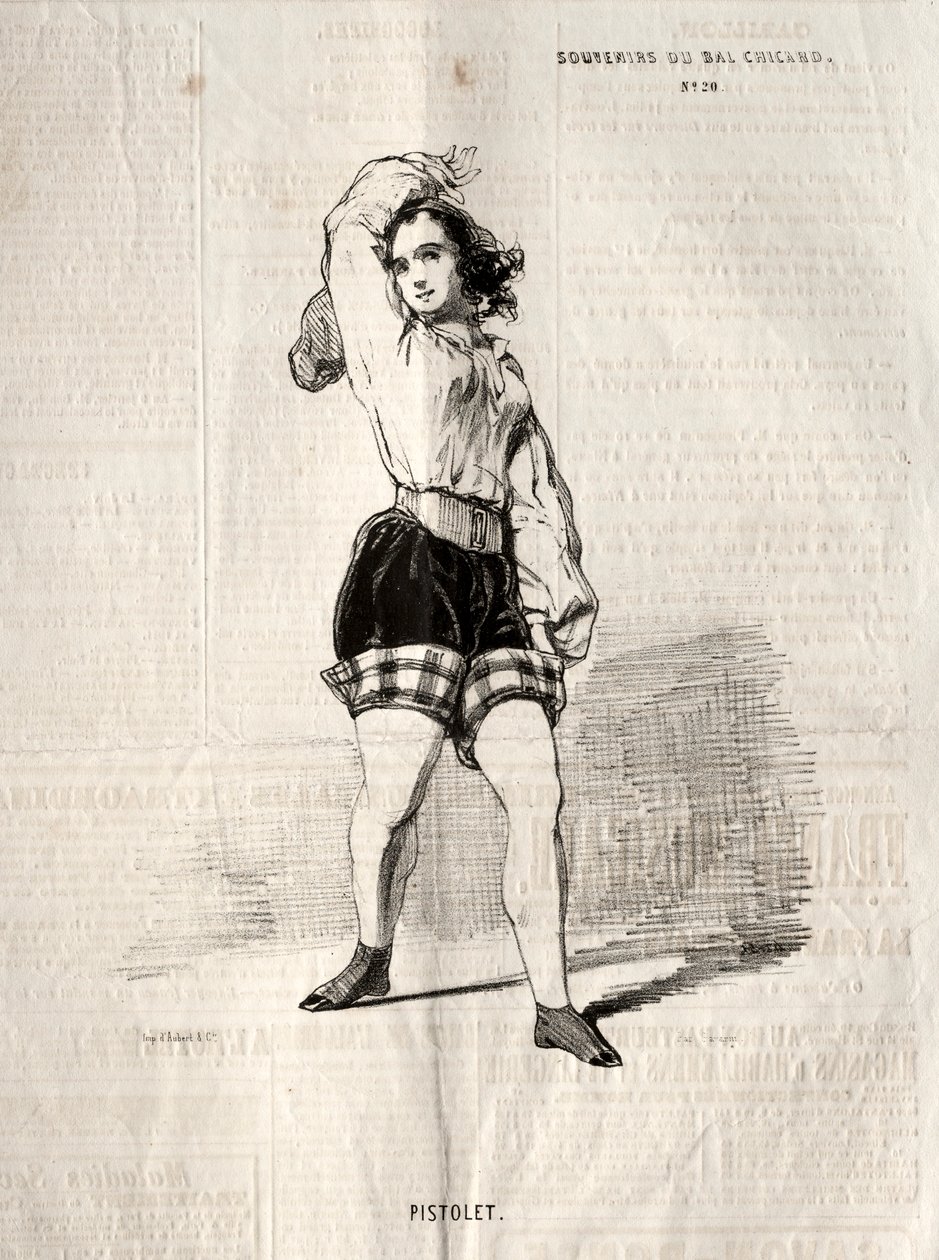 Muistoja Bal Chicardista: pistooli, 1843. tekijältä Paul Gavarni