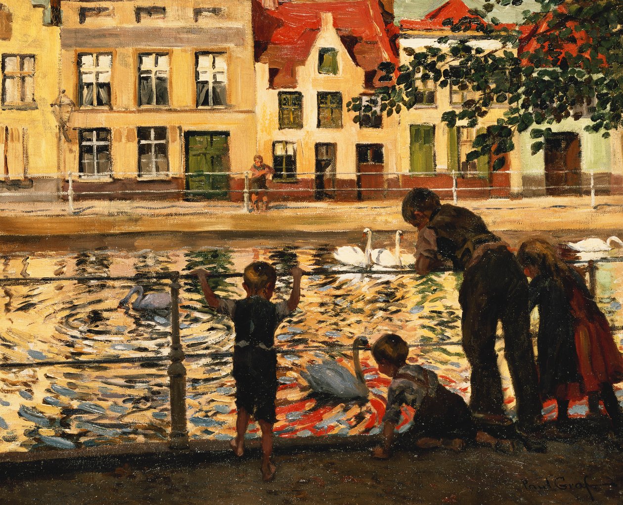 Joutsenia ruokkimassa, tekijältä Paul Graf