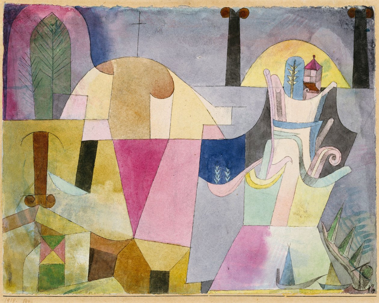 Mustat pylväät maisemassa tekijältä Paul Klee