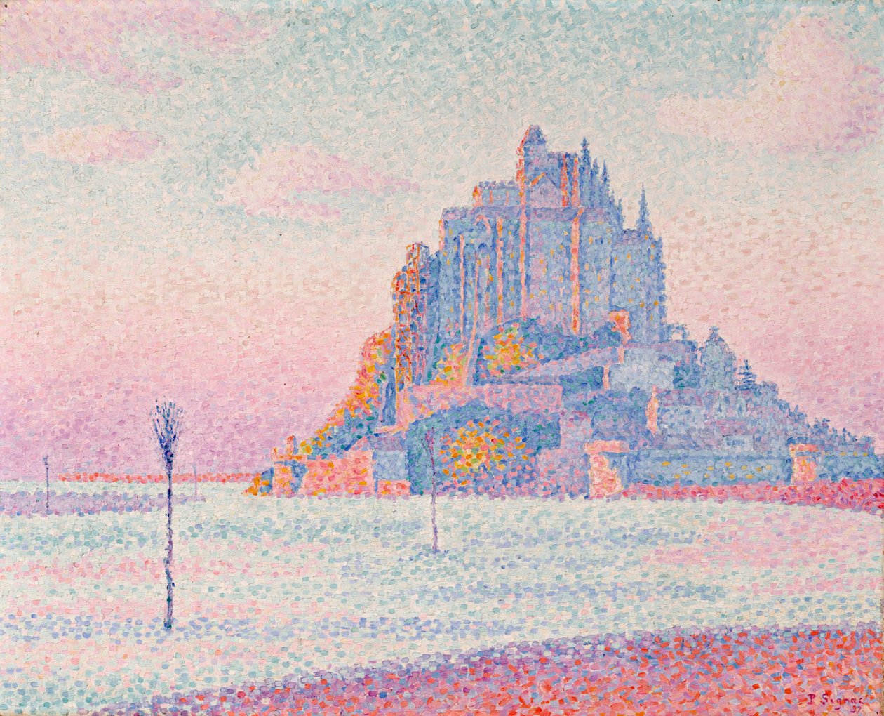 Mont Saint-Michel, laskeva aurinko tekijältä Paul Signac
