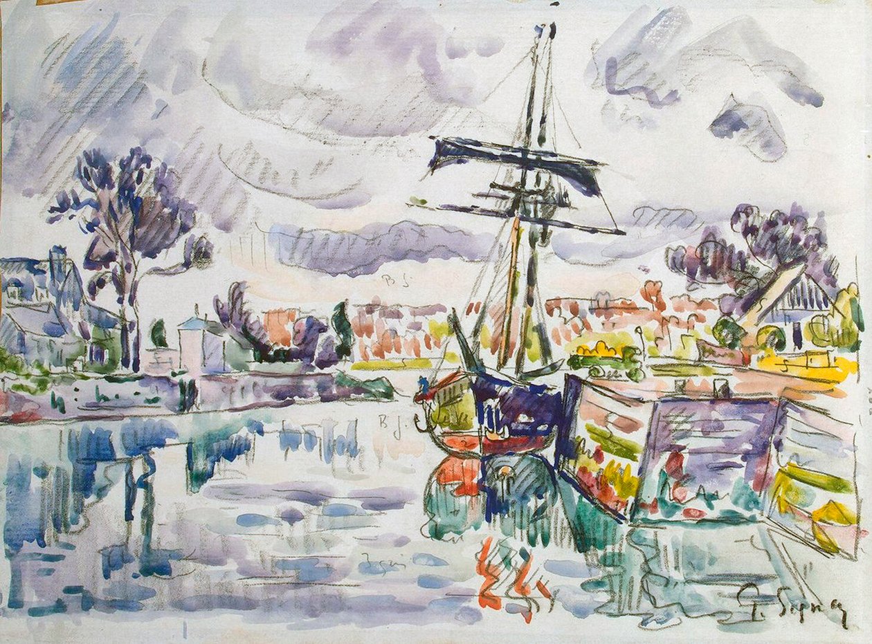 Purjevene laiturilla, 1920-luku. tekijältä Paul Signac