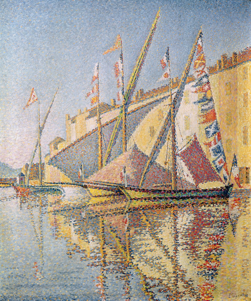 Purjeveneet St. Tropezin satamassa, 1893 tekijältä Paul Signac