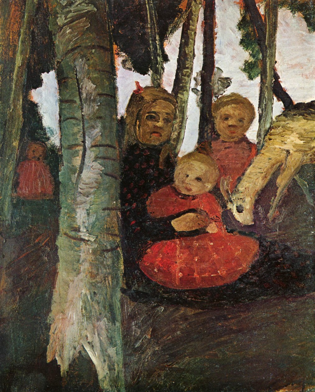Drei Kinder mit Ziege im Birkenwald tekijältä Paula Modersohn Becker
