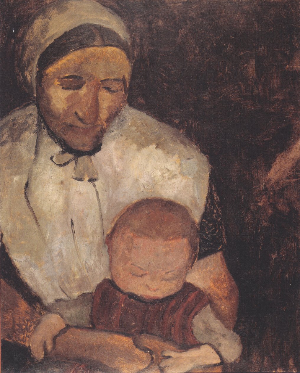 Istuva maanviljelijän vaimo lapsi sylissään tekijältä Paula Modersohn Becker