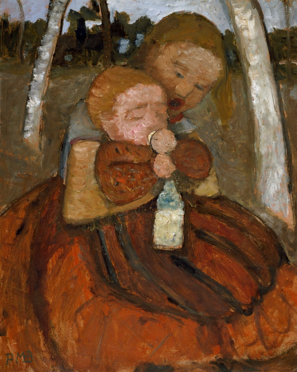 Mädchen mit einem Baby unter Birken tekijältä Paula Modersohn Becker