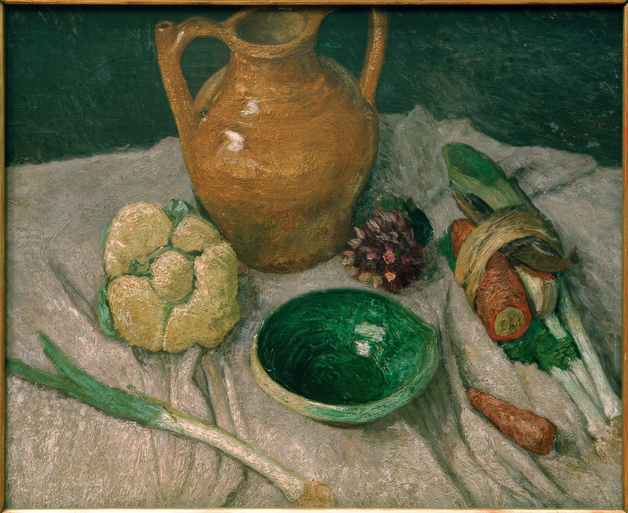 Asetelma vihannesten ja saviastian kanssa tekijältä Paula Modersohn Becker