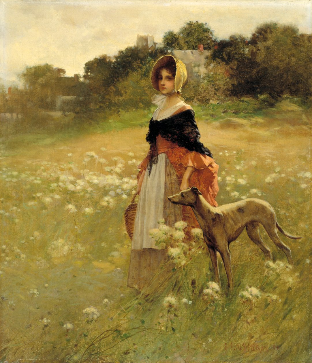 Nuori tyttö ja koira, 1890. tekijältä Percy Moran