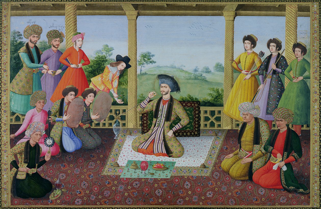 Ms E-14 f.98a Shah Suleyman II (1641-91) ja hänen hovimiehensä tekijältä Persian School