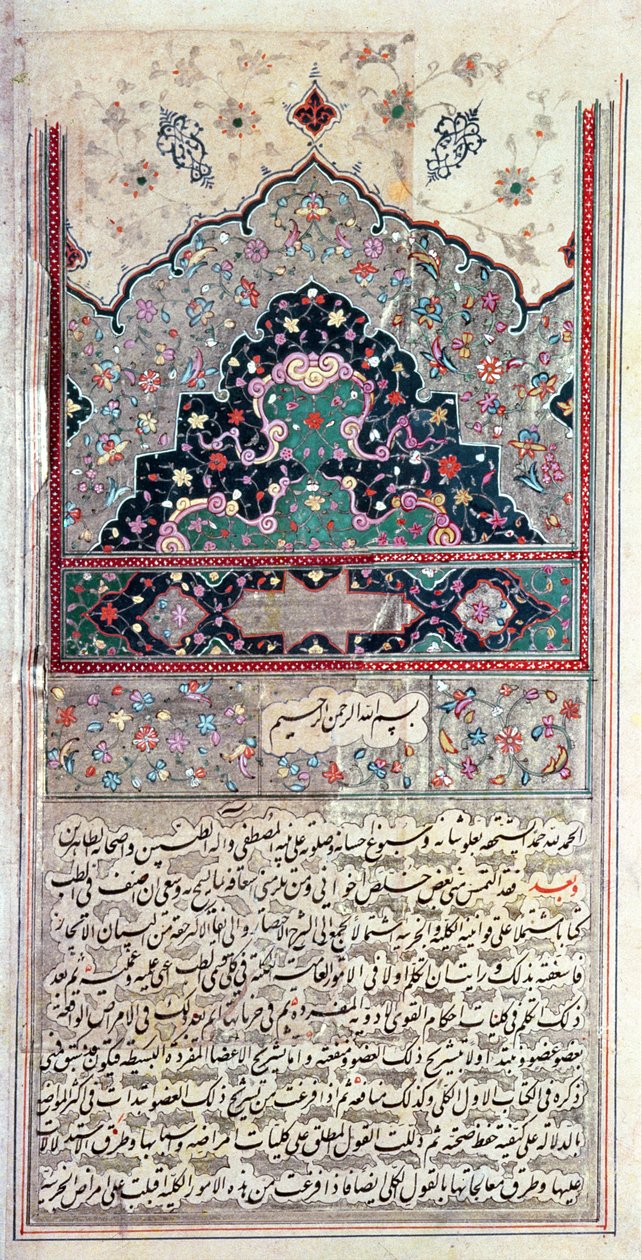 Sivu Avicennan (Ibn Sina) lääketieteen kaanonista vuodelta 1632 tekijältä Persian School