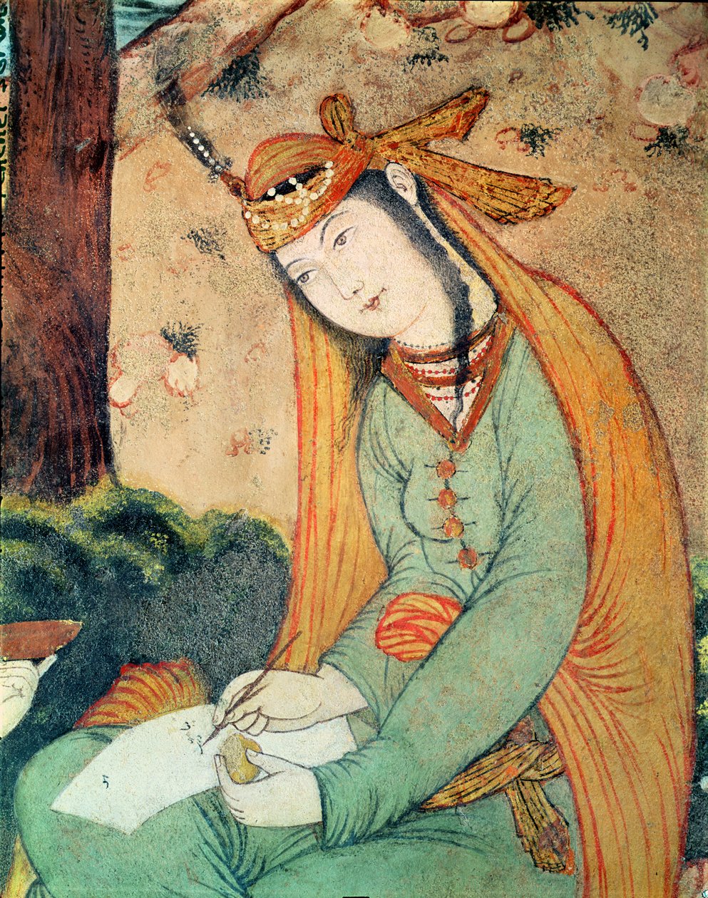 Nainen kirjoittamassa Shah Abbas I:n hovissa (1571-1629) 1585-1627 tekijältä Persian School