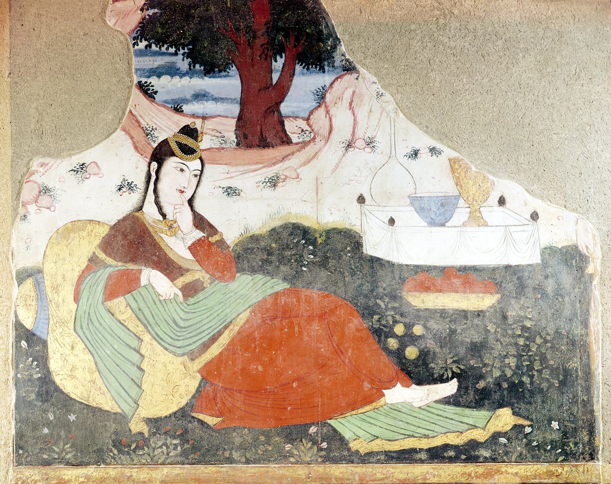 Nainen Shah Abbas I:n puutarhassa (1588-1629) tekijältä Persian School