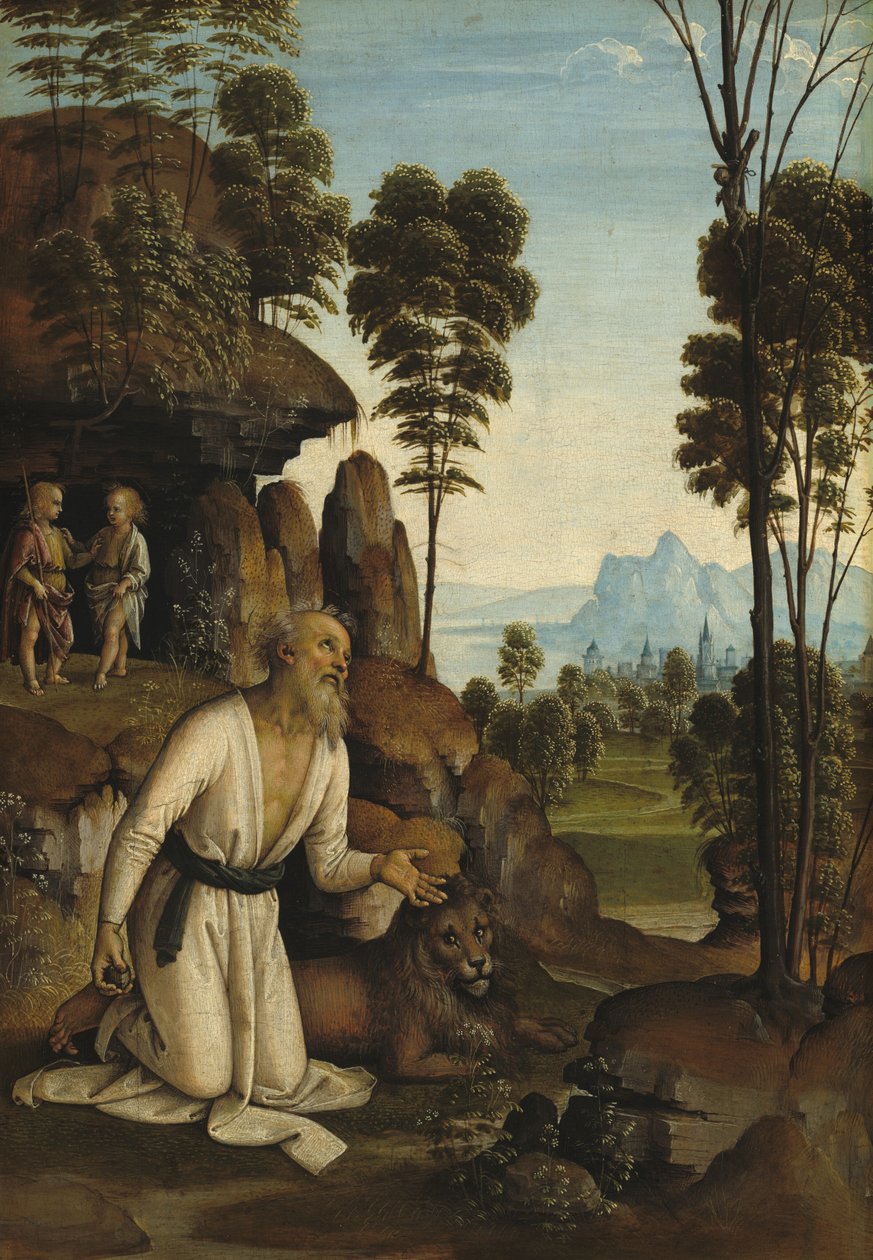 Pyhä Hieronymus erämaassa, n. 14901500. tekijältä Perugino