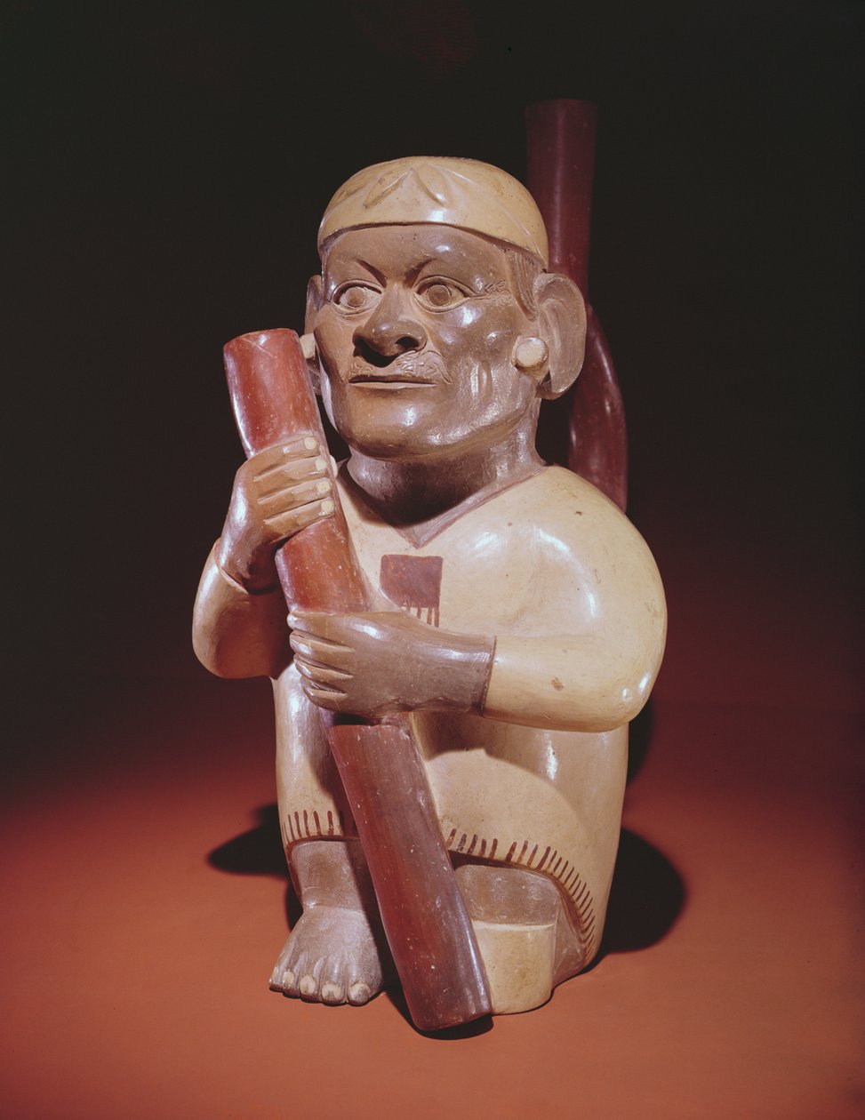 Istuva yksijalkainen mies, Mochica Culture (keramiikka) tekijältä Peruvian School