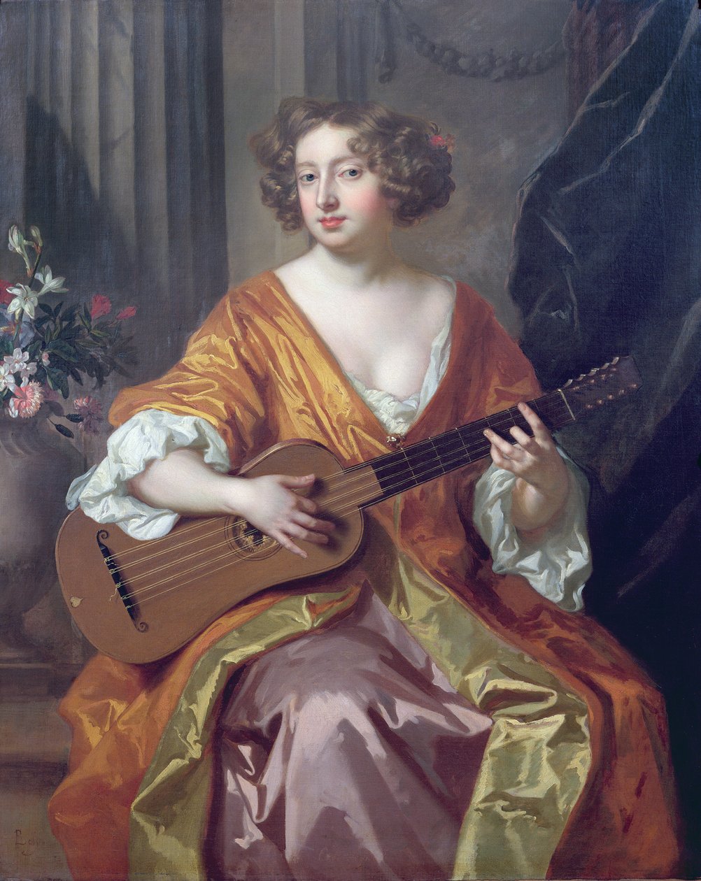 Muotokuva rouva Moll Daviesista, Charles II:n rakastajatar, Jean Baptiste Monnoyerin (1636-69) maalaamat kukat tekijältä Peter Lely