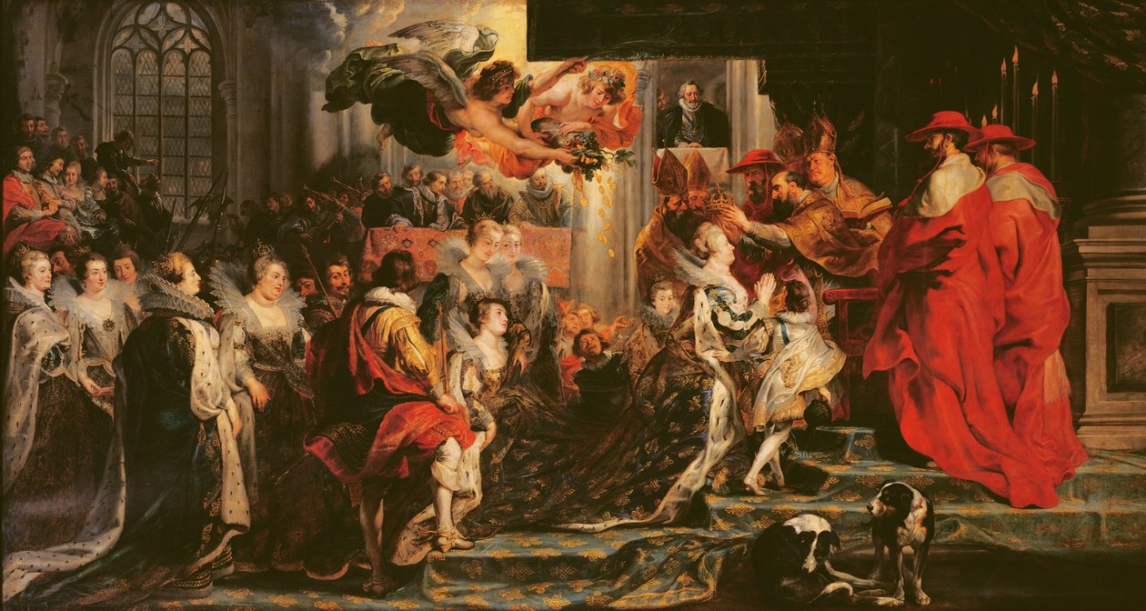 Marie de Medicin (1573-1642) kruunajaiset St. Denisissä, 13. toukokuuta 1610, 1621-25 tekijältä Peter Paul Rubens