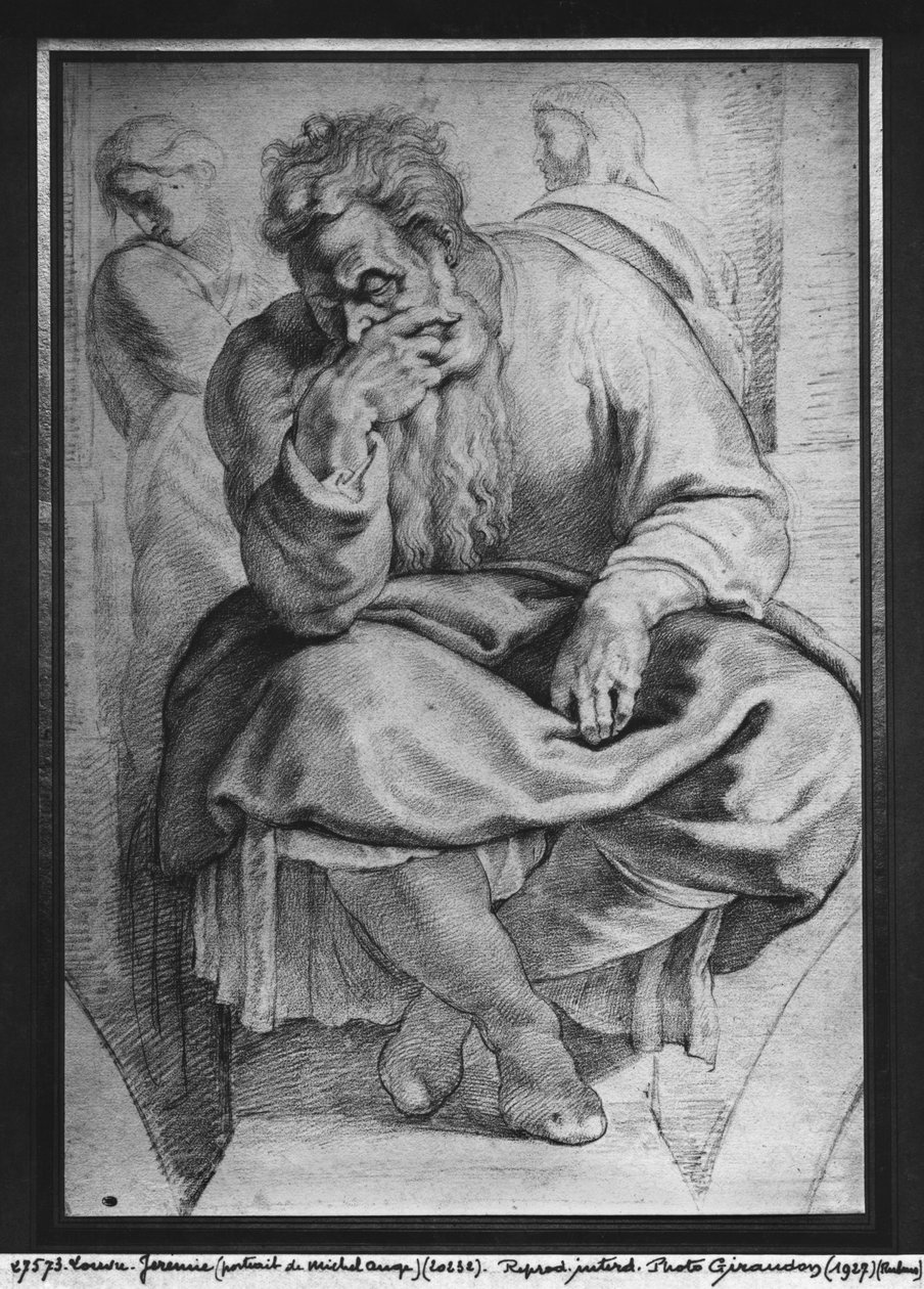 Profeetta Jeremia, Michelangelo Buonarrottin mukaan (pierre noire ja punainen liitu paperille) tekijältä Peter Paul Rubens